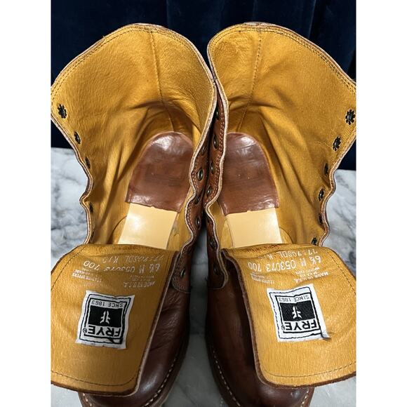 Women’s FRYE Boots Sabrina Lace-Up Distressed Tan Cognac Leather 6.5 Retail $438 - Picture 10 of 15